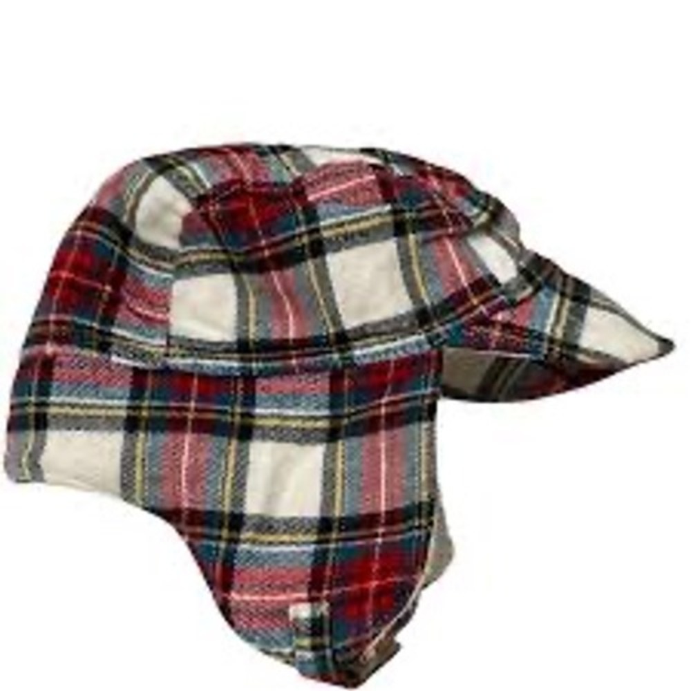 Baby Gap Trapper Hat Kids 12-18 Months Red White Blue Plaid Good Faux Fur Lining